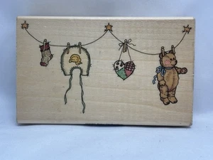 Uptown - Baby Clothesline - Rubber Stamp Sandi Gore Evans Baby Clothes TeddyBear - Picture 1 of 5