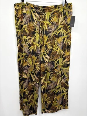 Pantalón Rafaella Pull On Pierna Ancha Estampado Tropical Negro Verde Talla 3X NUEVO Foto 1 de 4