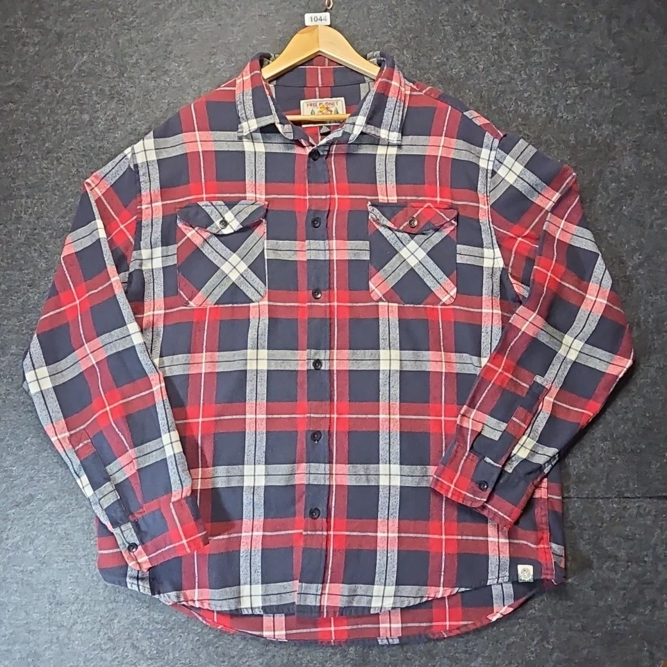 Free Planet Flannel Button Up Shirt Long Sleeve Cotton Red Plaid Men's Size XL - Image 1 of 4
