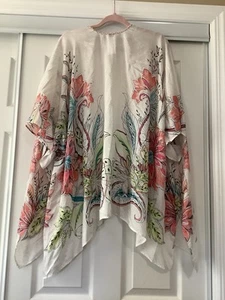 Chico’s Silk Blend Kimono Floral Ivory Colorful One Size OSFM Colorful - Picture 1 of 3