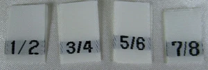 100 pcs WHITE WOVEN CLOTHING SEWING LABEL SIZE TAGS - 1/2, 3/4, 5/6, 7/8 - Picture 1 of 1