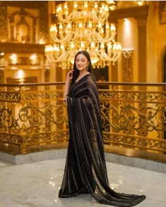 Black Party Wear Georgette Designer Wedding Wear Bollywood Pakistani Sari - Picture 1 of 5