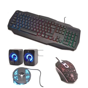 High Quality 4-in-1 Gaming Keyboard Mouse Speakers 2M LED Strip Combo Student - Picture 1 of 8
