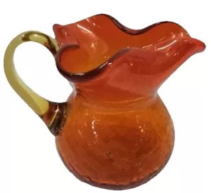 MCM 60’s Vintage Blown Glass Tangerine Amberina Crackle Pitcher Home Decor - Picture 1 of 3