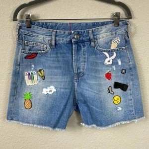 Pantalones Cortos Mauro Grifoni Denim Parcheados Corte Alto Italia Botón Mosca Talla 28 - Imagen 1 de 12