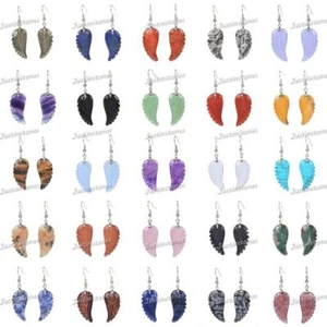 30mm Carved Rock Gemstone Crystal Angel Wing Healing Handmade Dangle Earrings - Picture 1 of 133