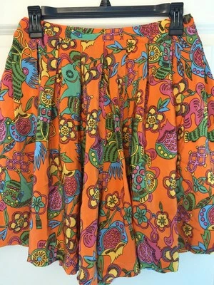 Kikit 100% шелк оранжевый мульти печать собранный юбка шорты юбка размер S потрясающий - Изображение 1 из 4