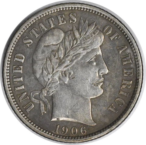 1906-O Barber Silver Dime Choice EF Uncertified #132 Cover