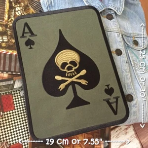 Skull Cross Bone Spade Ace Card Iron on Embroidered Large Size Back patch XL  - Picture 1 of 2