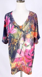 Women's Size 4XL Short Sleeve V-Neck Floral Tunic Top - Picture 1 of 6
