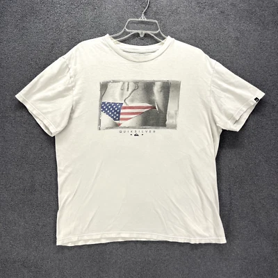Quicksilver T Shirt Mens Large White American Flag Beach regular fit - Image 1 of 4
