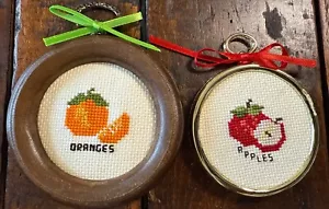 Kreuzstich Obst Mini Ornamente gerahmt Äpfel Orangen rund - Bild 1 von 5