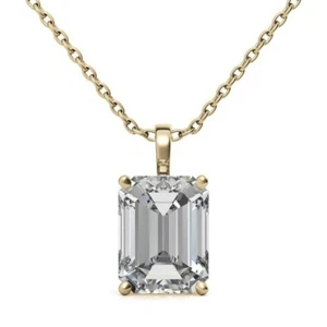 Emerald Cut Diamond Pendant IGI 1.50 Ct Lab Grown 18k Yellow Gold Necklaces - Picture 1 of 8