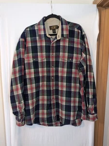 Camisa De Colección Años 90 Eddie Bauer 100% Lana Abotonada Para Hombres XL Azul Rojo Cuadros Gorpcore - Imagen 1 de 5