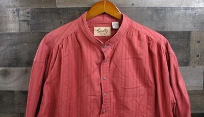 Camisa Scully Para Hombres XXL Roja Algodón Cuello Banda Pullover Occidental Manga Larga Foto 1 de 4