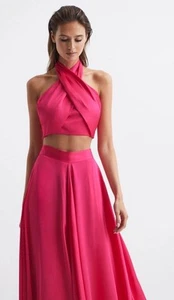 REISS Ruby Cropped Halter Occasion Top in Pink NWT - Picture 1 of 13