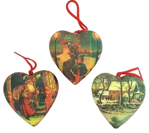 Nuevo AMC 3 adornos estilo victoriano en forma de corazón papel maché decoupaged sin caja - Imagen 1 de 12