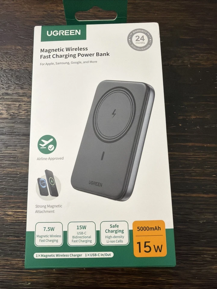 Banco de alimentación Ugreen magnético inalámbrico carga rápida 15W 5000mAh ¡ABIERTO NUEVO! Foto 1 de 4