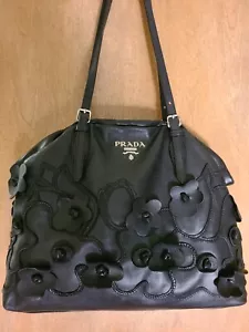 PRADA schwarze Nappaleder Blume Applikation Tragetasche Tasche - Medium - Bild 1 von 16