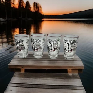 HTF! Set Of 4 Currier & Ives/Christmas (Sleigh) Drinkware by Libbe - Picture 1 of 4