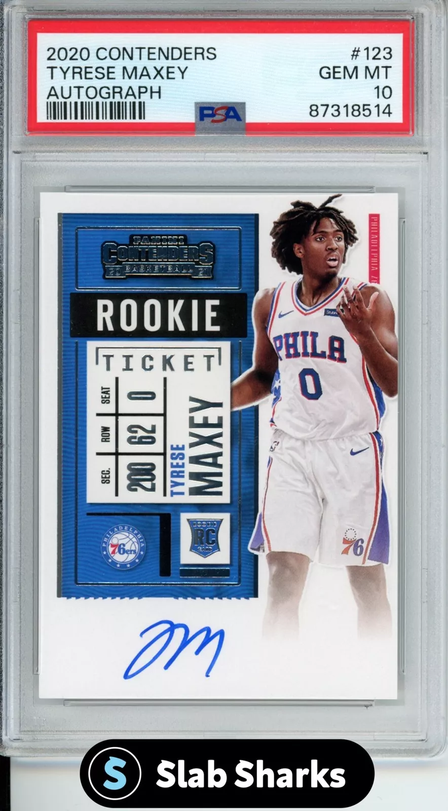 2020 PANINI CONTENDERS #123 TYRESE MAXEY ROOKIE TICKET AUTOGRAPH RC PSA 10