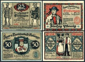 Allemagne 1921 Eisbergen 4 Billets 25, 2 De 50 Phenning Et 1 Marco 1921 Sc / UNC