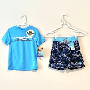 Zeroxposur Boys Swim Trucks Shorts Rash Guard Top Marine Size 4 Small NEW - Picture 1 of 5