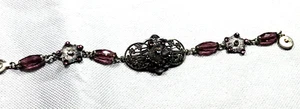 Viktorianisches Armband Silber auf Messing lila Glasperlen & Strass floral - Bild 1 von 4