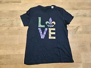 Louisiana women's small Mardi Gras color LOVE fleur de lis shirt - Picture 1 of 5