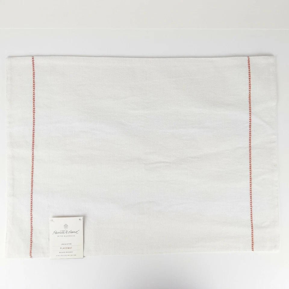 White & Coral Linen/Cotton Farmhouse Dining Placemat - Hearth and Hand Magnolia - Image 1 of 4
