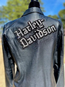 Harley-Davidson Women BRILLIANCE Black Leather Jacket Small 97141-07VW BLING - Picture 1 of 10
