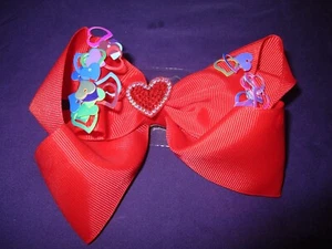 Red Hair Bow W/Hearts And Hair Clip - Picture 1 of 2