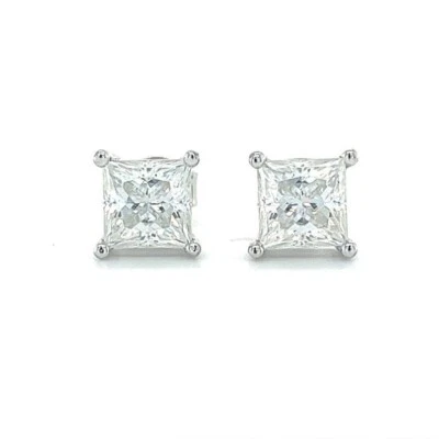 2.00Ct Princess Cut Moissanite Push Back Stud Earring In Solid 14K White Gold - Image 1 of 4