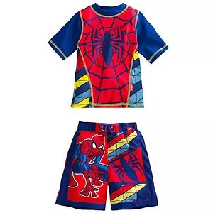 Marvel Spider-Man Rash Guard And Swim Trunks Set Boy Size 4 - Picture 1 of 3