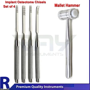 Dental Osteotome Bone Chisels Ridge Split Expansion & Surgical Mallet Hammer New - Picture 1 of 4
