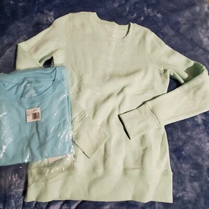 2 New Women's S Sweatshirts Kohls Tek Gear Mint Green Fleece  & Sonoma Lt Blue - Picture 1 of 5