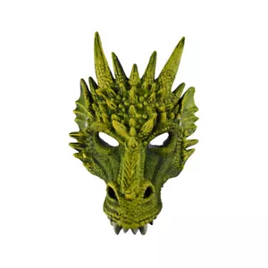 Adult Unisex 3-D Dragon Mask Foam Rubber Cosplay Costume Accessory YELLOW GREEN - Picture 1 of 5