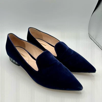 Nicholas Kirkwood Sz 39 Shoes Flata Elegant Navy Velvet Women's Loafers - Изображение 1 из 4