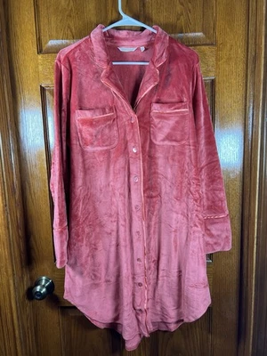 Soft Surroundings Large Plush Button Front Night Shirt Long Sleeves - Image 1 of 4