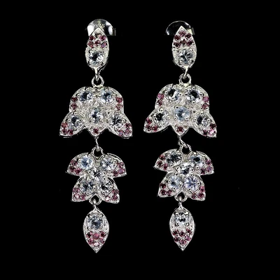 Pendientes redondos de plata de ley 925 aguamarina rodolita piedras preciosas joyería Foto 1 de 4