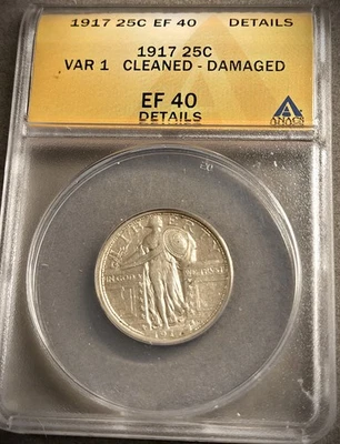 1917 Standing Liberty Quarter Var 1 ** DETALLES ANACS AU-50 ** (7435) Foto 1 de 2