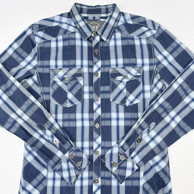 Camisa BKE Western Para Hombre Talla Mediana Ajuste A Medida Azul Cuadros Vaquero Bolsillos en el Pecho Foto 1 de 4