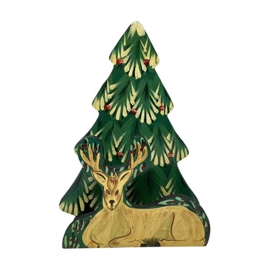 Vintage Hand Painted Wooden Deer Tree Card Mail Holder  - Image 1 of 4