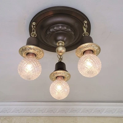 Candelabro de latão 779c antigo 1910's 20's luminária de teto luminária vitoriana - Imagem 1 de 4