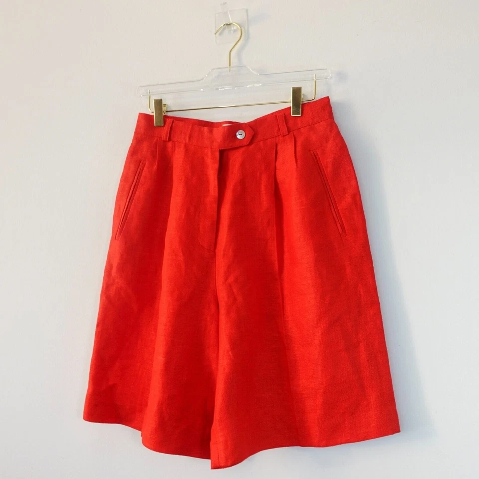 Bermudas Pantalones Cortos de Lino XS Rojo Caramelo Plisado Mamá Audaz Verano JENNIFER MOORE 27x8 Foto 1 de 4