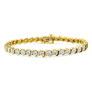 1/10 Carat 14K Yellow Gold Diamond Round S Link Tennis Bracelet in 925 Silver 7" - Picture 1 of 27