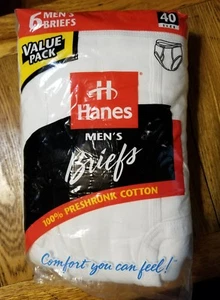 Hanes Größe 40 Packung mit 6 Herren Slips Preshrunk Baumwolle Comfortweave Taille Neu 1997 - Bild 1 von 8