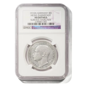 German States Hesse-Darmstadt 3 Mark 1910 KM-375 NGC AU Details Surface Hairline - Picture 1 of 3