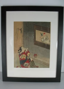 Kiyoharu Kondo Girls Pointing to Painter Antique Woodblock Print Japan - Picture 1 of 7
