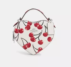 Borsa a tracolla Coach cuore firmata tela stampa ciliegia piccola borsetta bianca - Foto 1 di 6